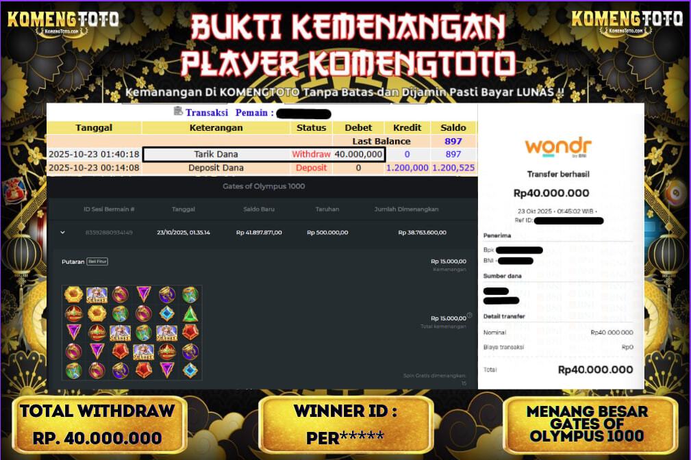 LAGI & LAGI!! KEMENANGAN BESAR DI SLOT GATES OF OLYMPYUS 1000  SEBESAR Rp.40.000.000 KOMENGTOTO BAYAR LUNAS SECEPAT KILAT !! KOMENGTOTO BAYAR SECEPAT KILAT !!