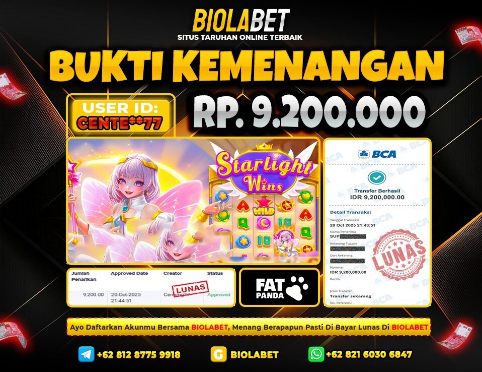 BIOLABET JACKPOT Fat Panda Rp.9.200.000.,- LUNAS
