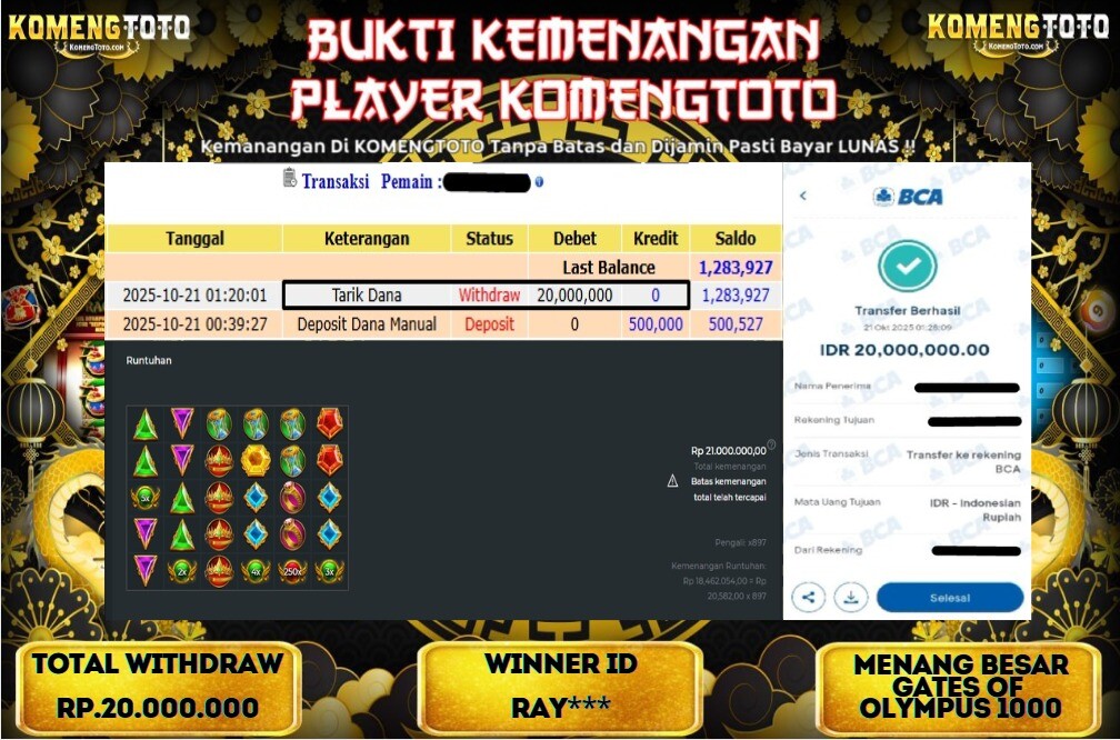 LAGI & LAGI!! KEMENANGAN BESAR DI SLOT GATES OF OLYMPUS 1000 SEBESAR Rp.20.000.000 KOMENGTOTO BAYAR LUNAS SECEPAT KILAT !! KOMENGTOTO BAYAR SECEPAT KILAT !!