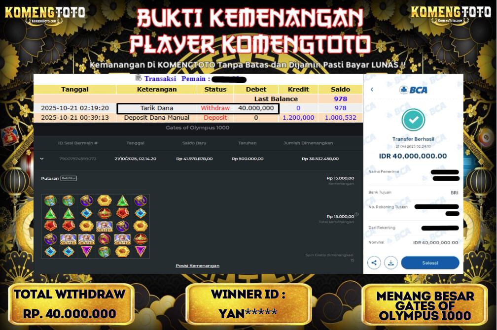 LAGI & LAGI!! KEMENANGAN BESAR DI SLOT GATES OF OLYMPUS 1000 SEBESAR Rp.40.000.000 KOMENGTOTO BAYAR LUNAS SECEPAT KILAT !! KOMENGTOTO BAYAR SECEPAT KILAT !!