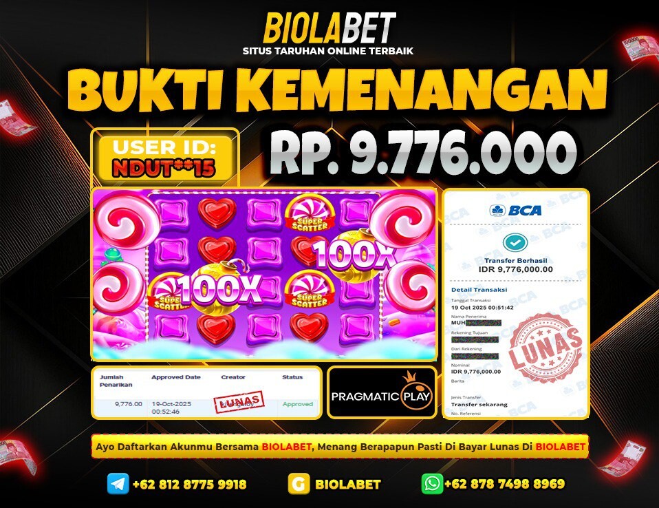 BIOLABET JACKPOT Pragmatic Play Rp.9.776.000.,- LUNAS
