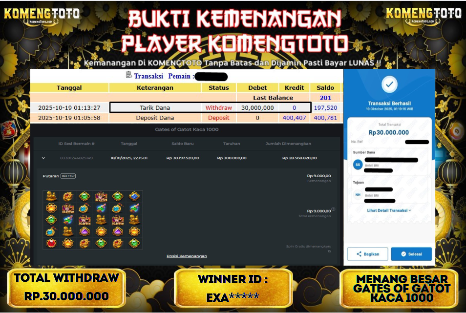 LAGI & LAGI!! KEMENANGAN BESAR DI SLOT GATES OF GATOT KACA 1000 SEBESAR Rp.30.000.000 KOMENGTOTO BAYAR LUNAS SECEPAT KILAT !! KOMENGTOTO BAYAR SECEPAT KILAT !!