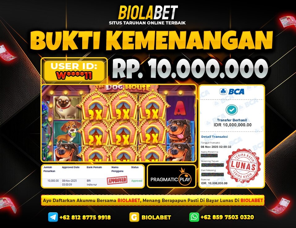 BIOLABET JACKPOT Pragmatic Play Rp.10.000.000.,- LUNAS