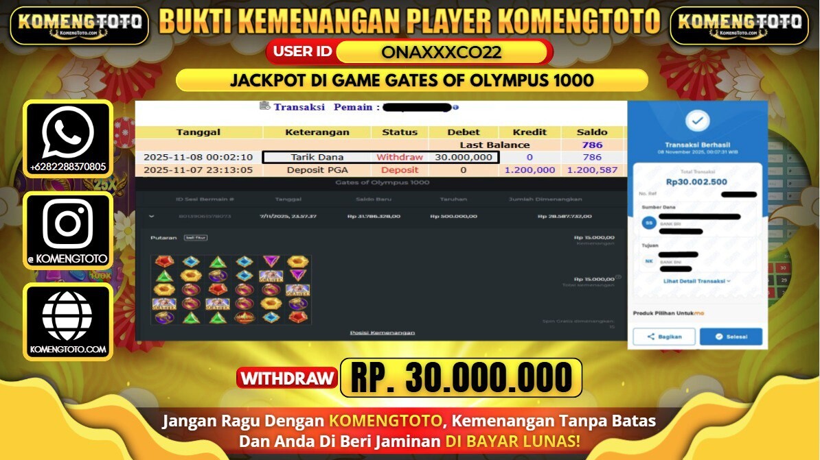 LAGI & LAGI!! KEMENANGAN BESAR DI SLOT GATES OF OLYMPUS 1000 SEBESAR Rp.30.000.000 KOMENGTOTO BAYAR LUNAS SECEPAT KILAT !! KOMENGTOTO BAYAR SECEPAT KILAT !!