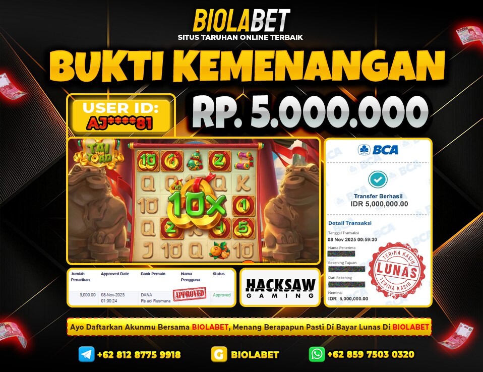 BIOLABET JACKPOT HACKSAW Rp.5.000.000.,- LUNAS