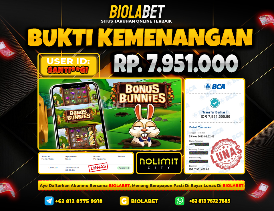 BIOLABET JACKPOT No Limit City Rp.7.951.000.,- LUNAS
