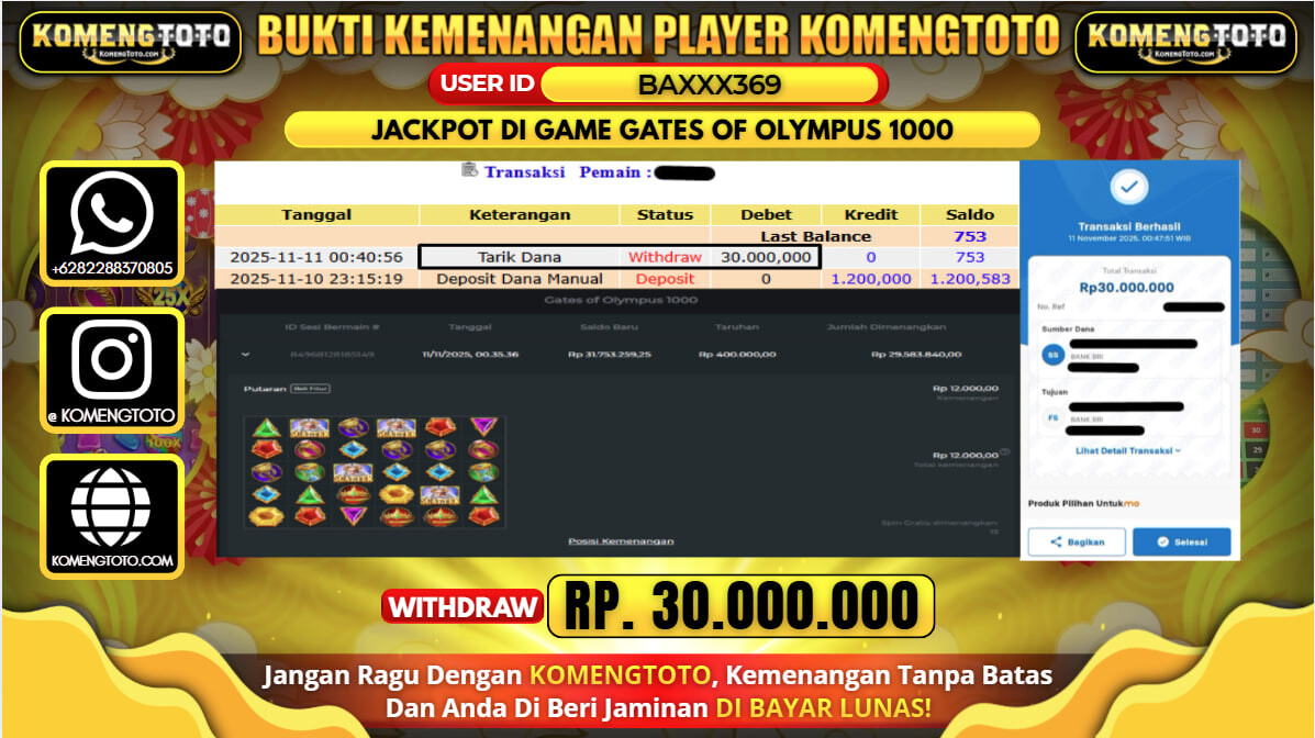LAGI & LAGI!! KEMENANGAN BESAR DI SLOT GATES OF OLYMPUS 1000 SEBESAR Rp.30.000.000 KOMENGTOTO BAYAR LUNAS SECEPAT KILAT !! KOMENGTOTO BAYAR SECEPAT KILAT !!
