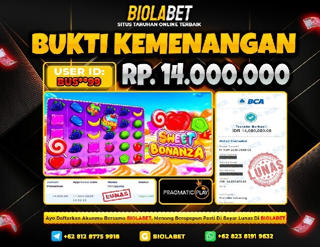 BIOLABET JACKPOT Pragmatic Play Rp.14.000.000.,- LUNAS