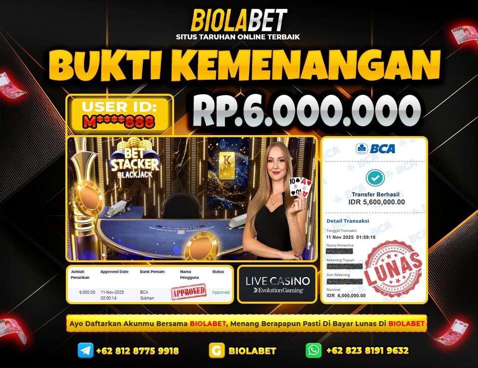 BIOLABET JACKPOT Evolution Gaming Rp.6.000.000.,- LUNAS