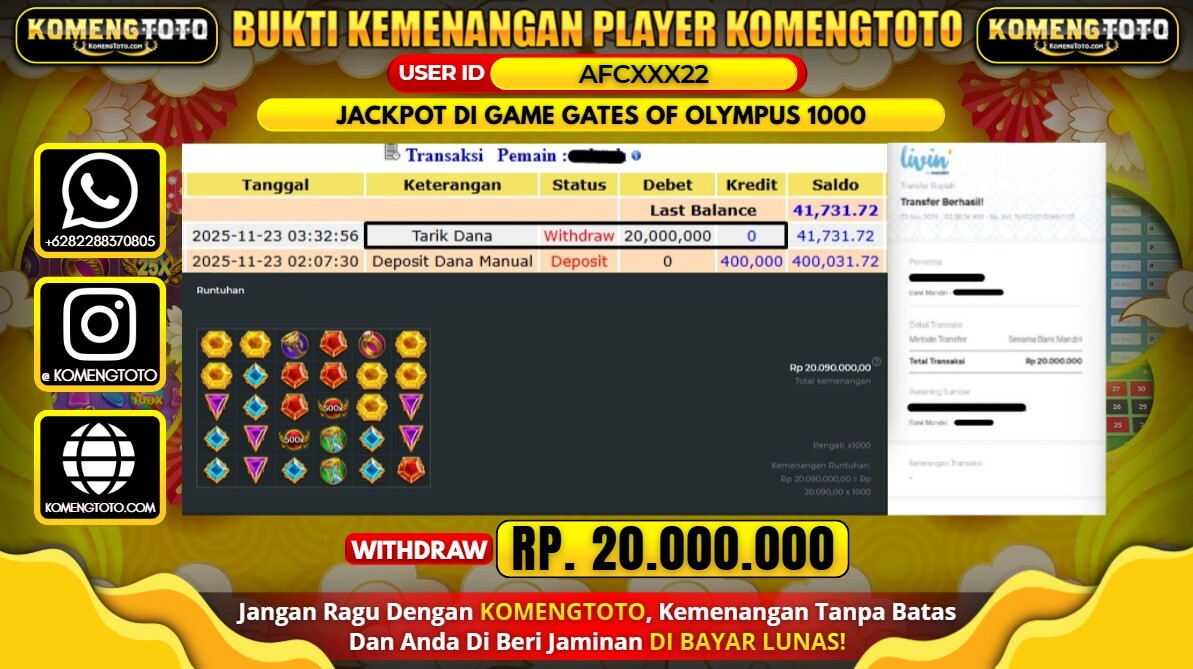 LAGI & LAGI!! KEMENANGAN BESAR DI SLOT GATES OF OLYMPUS 1000 SEBESAR Rp.20.000.000 KOMENGTOTO BAYAR LUNAS SECEPAT KILAT !! KOMENGTOTO BAYAR SECEPAT KILAT !!