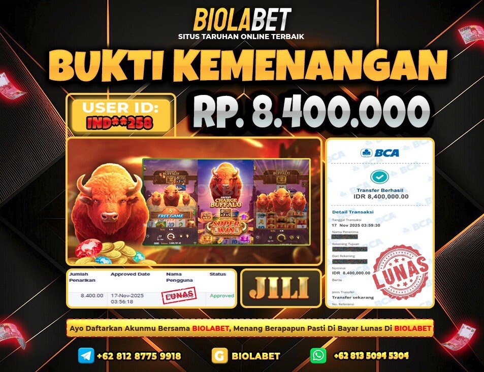 BIOLABET JACKPOT JILI Rp.8.400.000.,- LUNAS