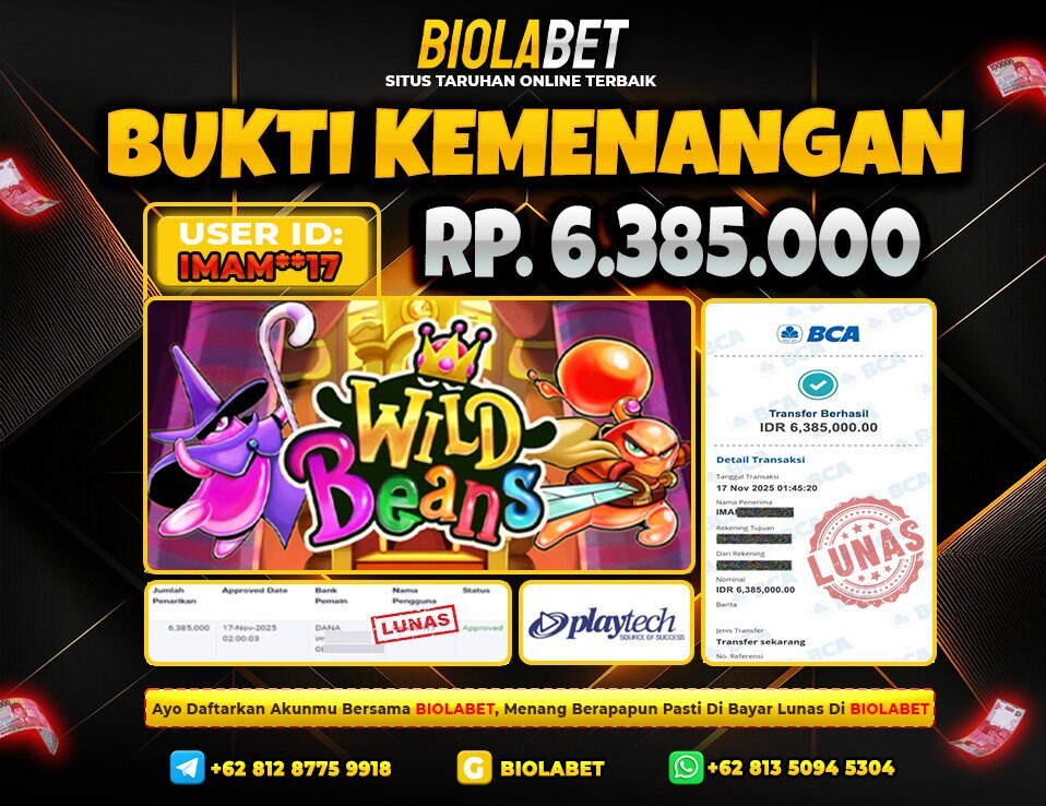 BIOLABET JACKPOT Playtech Rp.6.385.000.,- LUNAS