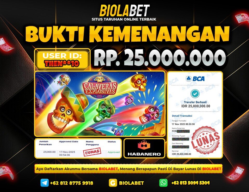 BIOLABET JACKPOT Habanero Rp.25.000.000.,- LUNAS
