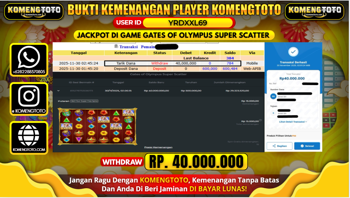 LAGI & LAGI!! KEMENANGAN BESAR DI SLOT GATES OF OLYMPUS SUPER SCATTER  SEBESAR Rp.40.000.000 KOMENGTOTO BAYAR LUNAS SECEPAT KILAT !! KOMENGTOTO BAYAR SECEPAT KILAT !!