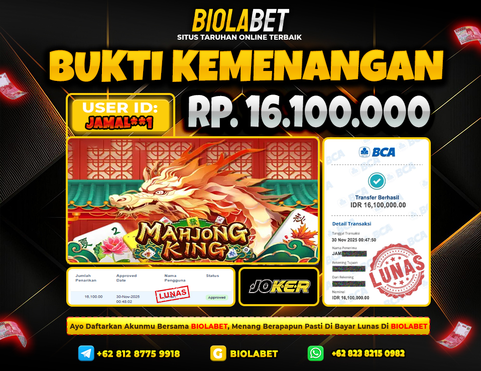 BIOLABET JACKPOT Joker Rp.16.100.000.,- LUNAS