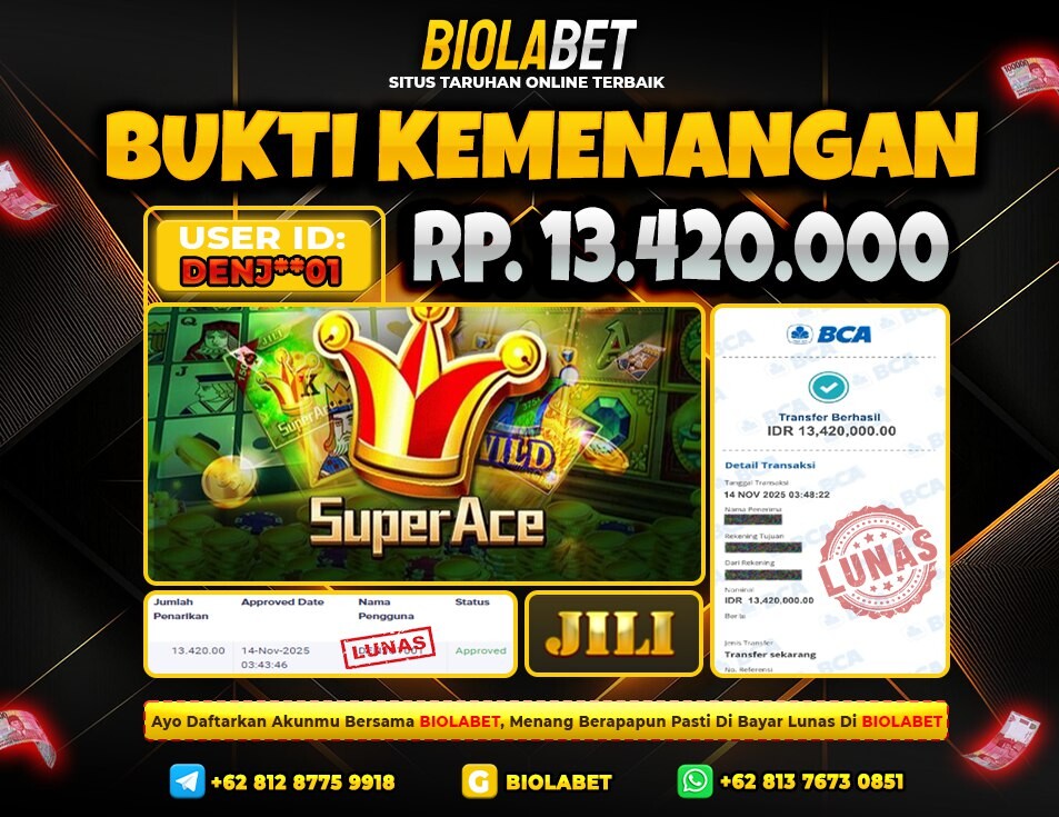 BIOLABET JACKPOT JILI Rp.13.420.000.,- LUNAS
