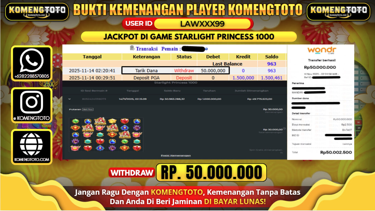 LAGI & LAGI!! KEMENANGAN BESAR DI SLOT STARLIGHT PRINCESS 1000 SEBESAR Rp.50.000.000 KOMENGTOTO BAYAR LUNAS SECEPAT KILAT !! KOMENGTOTO BAYAR SECEPAT KILAT !!