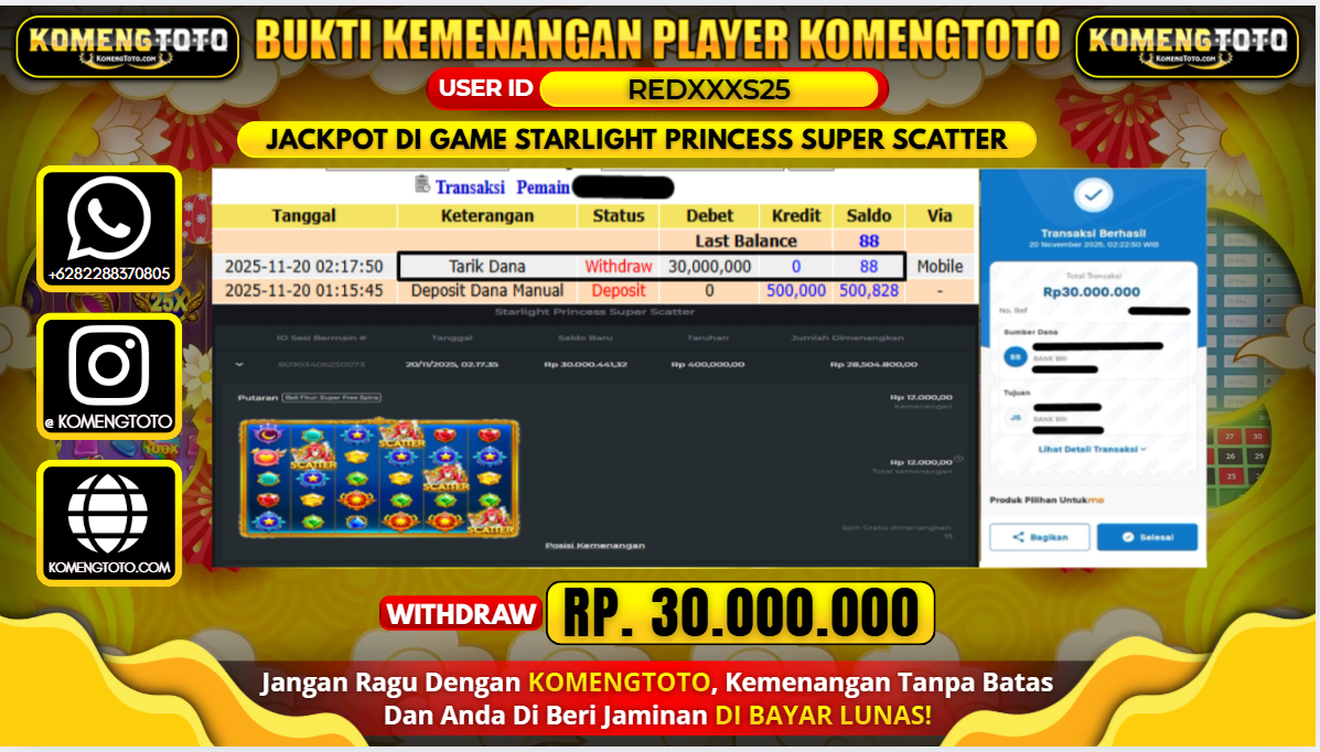 LAGI & LAGI!! KEMENANGAN BESAR DI SLOT STARLIGHT PRINCESS SUPER SCATTER SEBESAR Rp.30.000.000 KOMENGTOTO BAYAR LUNAS SECEPAT KILAT !! KOMENGTOTO BAYAR SECEPAT KILAT !!