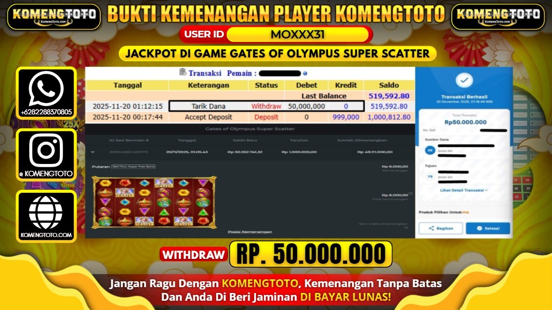 LAGI & LAGI!! KEMENANGAN BESAR DI SLOT GATES OF OLYMPUS SUPER SCATTER SEBESAR Rp.50.000.000 KOMENGTOTO BAYAR LUNAS SECEPAT KILAT !! KOMENGTOTO BAYAR SECEPAT KILAT !!