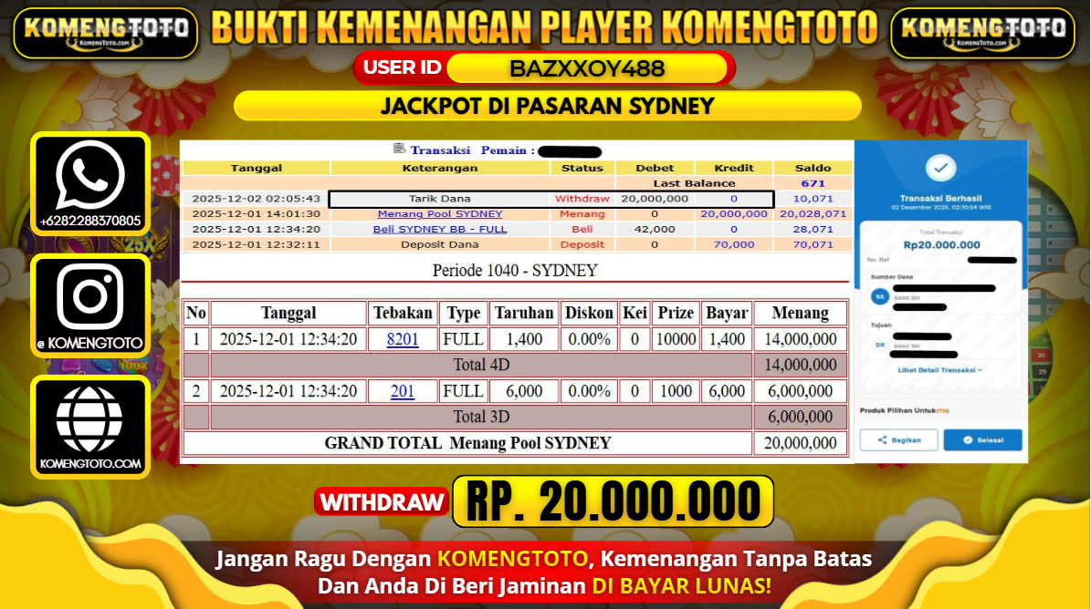 LAGI & LAGI!! KEMENANGAN BESAR DI PASARAN SYDNEY SEBESAR Rp.20.000.000 KOMENGTOTO BAYAR LUNAS SECEPAT KILAT !! KOMENGTOTO BAYAR SECEPAT KILAT !!
