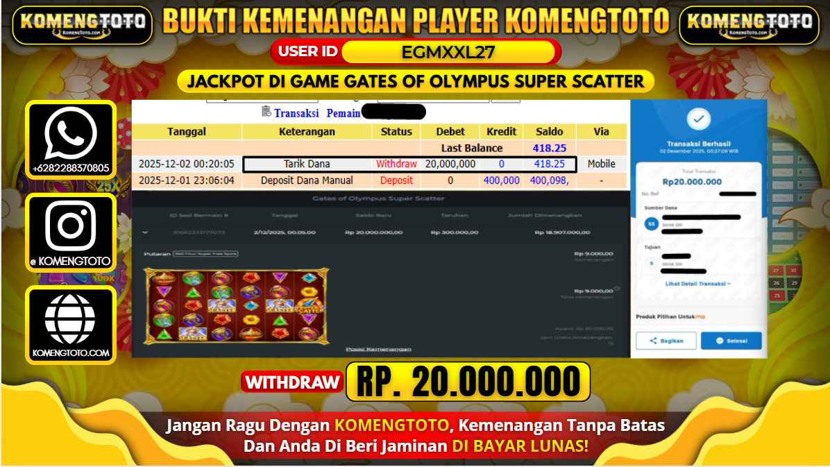 LAGI & LAGI!! KEMENANGAN BESAR DI SLOT GATES OF OLYMPUS SUPER SCATTER SEBESAR Rp.20.000.000 KOMENGTOTO BAYAR LUNAS SECEPAT KILAT !! KOMENGTOTO BAYAR SECEPAT KILAT !!