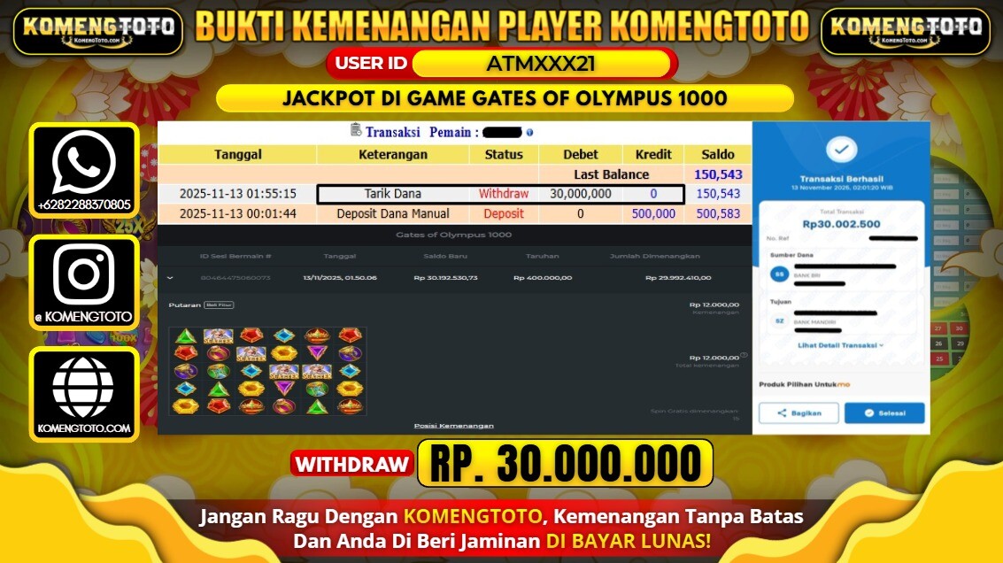 LAGI & LAGI!! KEMENANGAN BESAR DI SLOT GATES OF OLYMPUS 1000 SEBESAR Rp.30.000.00 KOMENGTOTO BAYAR LUNAS SECEPAT KILAT !! KOMENGTOTO BAYAR SECEPAT KILAT !!