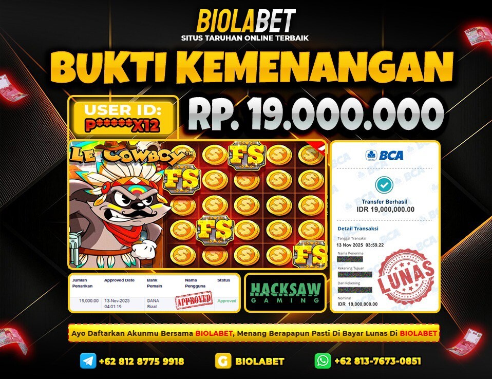 BIOLABET JACKPOT Hacksaw Rp.19.000.000.,- LUNAS