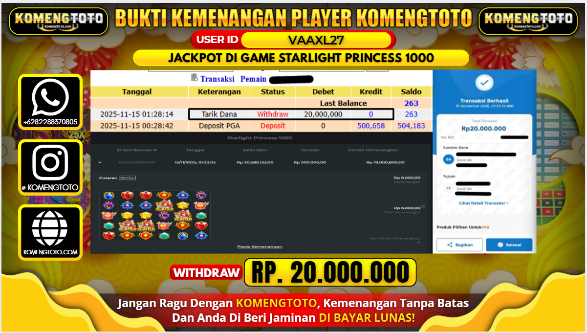 LAGI & LAGI!! KEMENANGAN BESAR DI SLOT STARLIGHT PRINCESS 1000  SEBESAR Rp.20.000.000 KOMENGTOTO BAYAR LUNAS SECEPAT KILAT !! KOMENGTOTO BAYAR SECEPAT KILAT !!