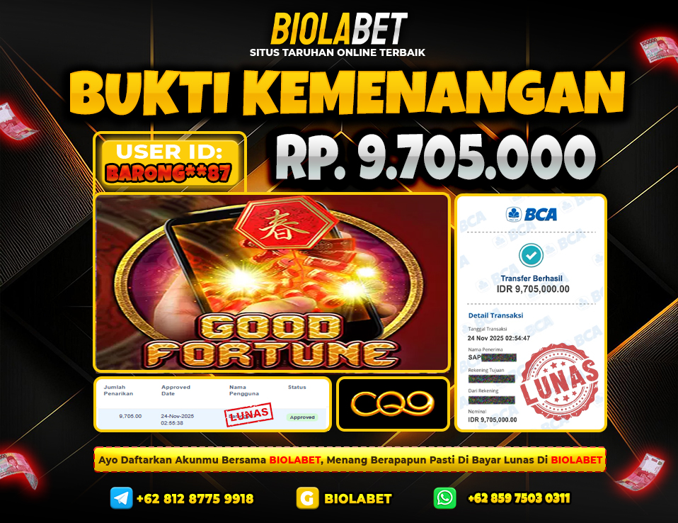 BIOLABET JACKPOT CQ9 Rp.9.705.000.,- LUNAS