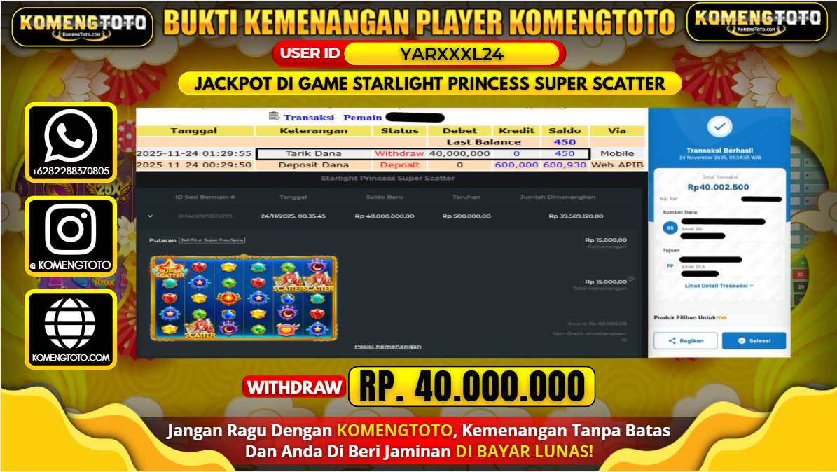 LAGI & LAGI!! KEMENANGAN BESAR DI  SLOT STARLIGHT PRINCESS SUPER SCATTER  SEBESAR Rp.40.000.000 KOMENGTOTO BAYAR LUNAS SECEPAT KILAT !! KOMENGTOTO BAYAR SECEPAT KILAT !!