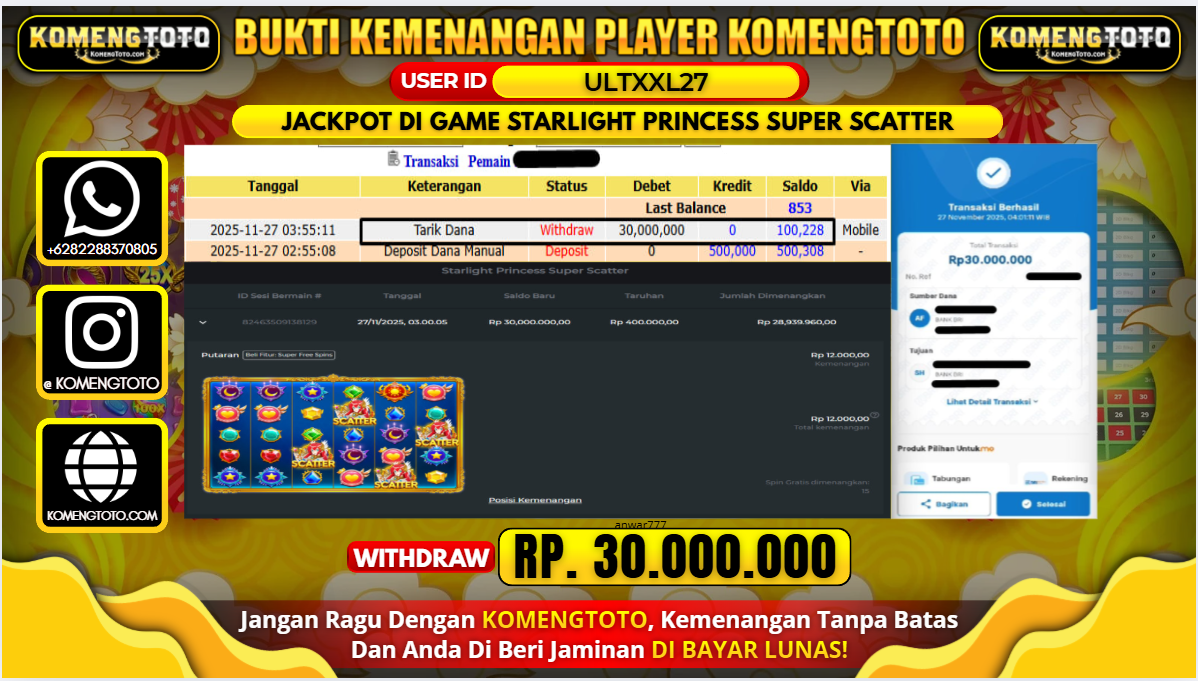 LAGI & LAGI!! KEMENANGAN BESAR DI SLOT STARLIGHT PRINCESS SUPER SCATTER  SEBESAR Rp.30.000.000 KOMENGTOTO BAYAR LUNAS SECEPAT KILAT !! KOMENGTOTO BAYAR SECEPAT KILAT !!