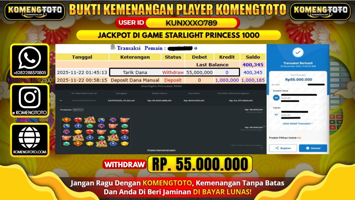 LAGI & LAGI!! KEMENANGAN BESAR DI SLOT STARLIGHT PRINCESS 1000 SEBESAR Rp.55.000.000 KOMENGTOTO BAYAR LUNAS SECEPAT KILAT !! KOMENGTOTO BAYAR SECEPAT KILAT !!