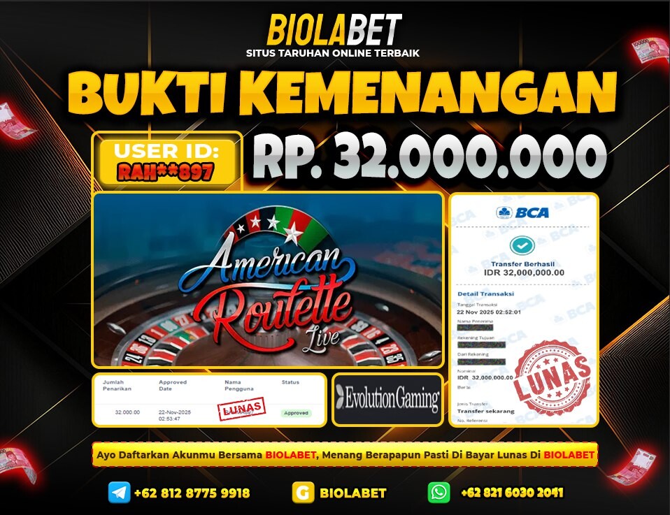 BIOLABET JACKPOT Evolution Gaming Rp.32.000.000.,- LUNAS