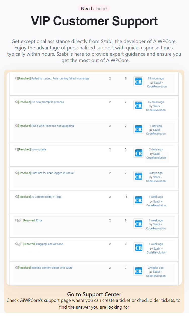 VIP customer support