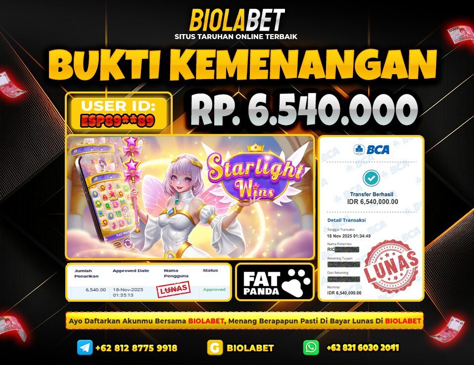 BIOLABET JACKPOT Fat Panda Rp.6.540.000.,- LUNAS