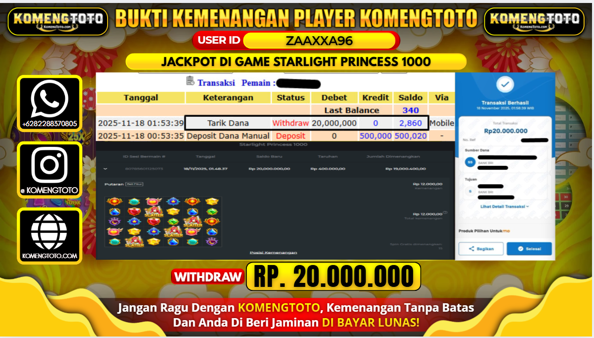 LAGI & LAGI!! KEMENANGAN BESAR DI SLOT STARLIGHT PRINCESS 1000 SEBESAR Rp.20.000.000 KOMENGTOTO BAYAR LUNAS SECEPAT KILAT !! KOMENGTOTO BAYAR SECEPAT KILAT !!