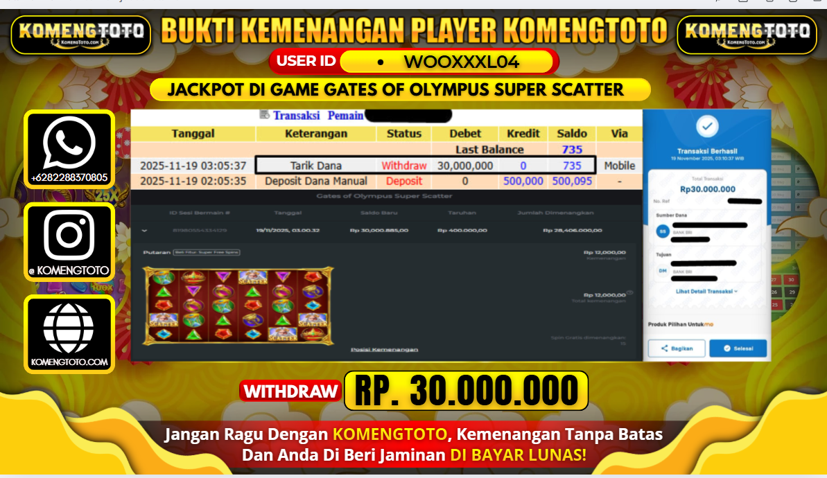 LAGI & LAGI!! KEMENANGAN BESAR DI SLOT GATES OF OLYMPUS SUPER SCATTER SEBESAR Rp.30.000.000 KOMENGTOTO BAYAR LUNAS SECEPAT KILAT !! KOMENGTOTO BAYAR SECEPAT KILAT !!