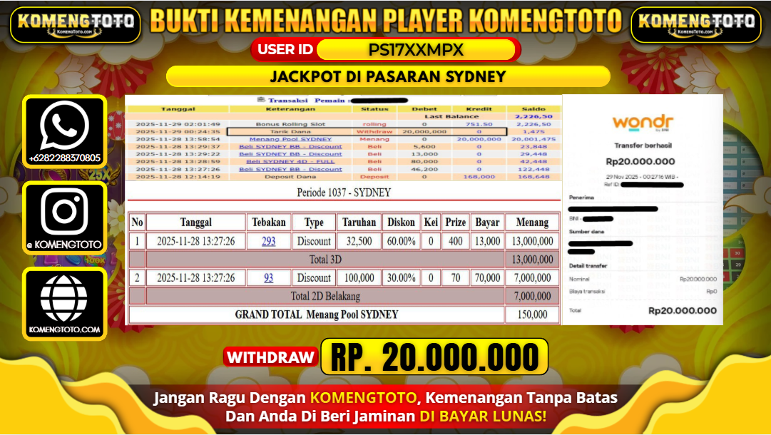 LAGI & LAGI!! KEMENANGAN BESAR DI PASARAN SYDNEY  SEBESAR Rp.20.000.000 KOMENGTOTO BAYAR LUNAS SECEPAT KILAT !! KOMENGTOTO BAYAR SECEPAT KILAT !!