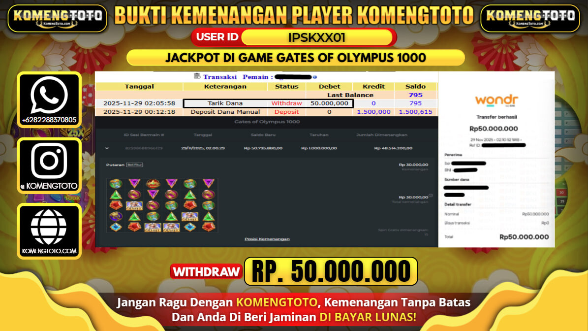 LAGI & LAGI!! KEMENANGAN BESAR DI SLOT GATES OF OLYMPYUS 1000  SEBESAR Rp.50.000.000 KOMENGTOTO BAYAR LUNAS SECEPAT KILAT !! KOMENGTOTO BAYAR SECEPAT KILAT !!