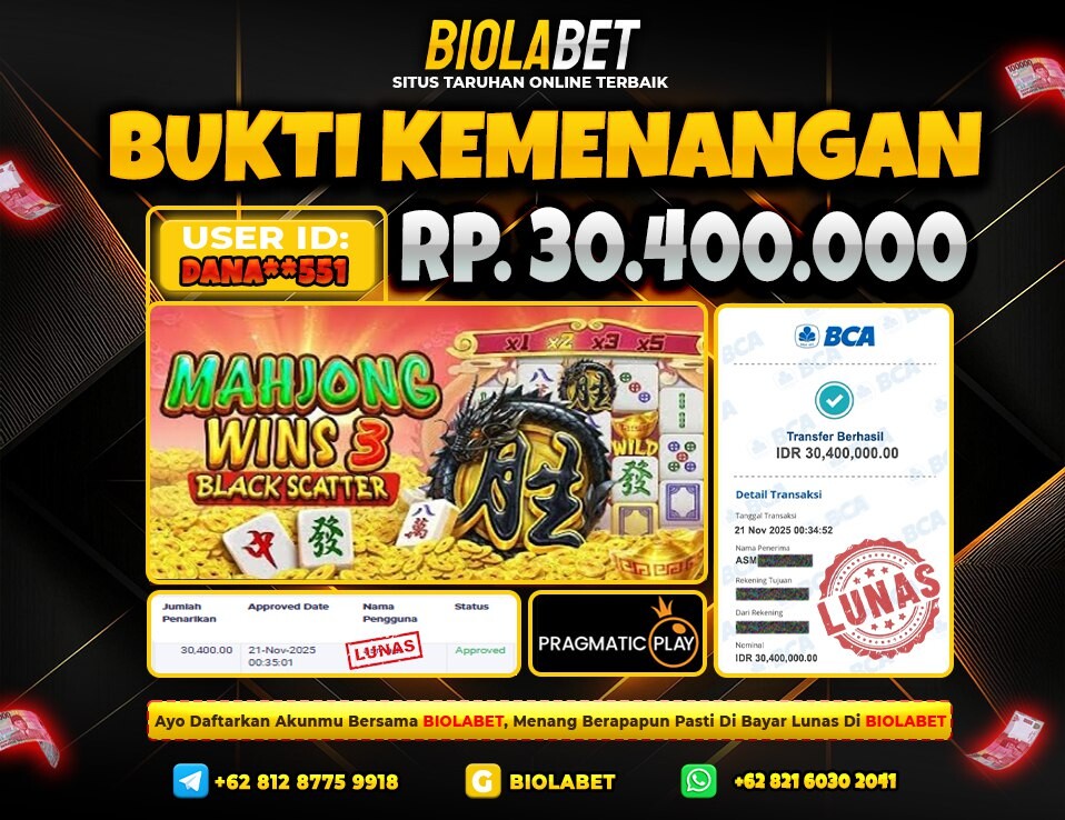 BIOLABET JACKPOT Pragmatic Play Rp.30.400.000.,- LUNAS