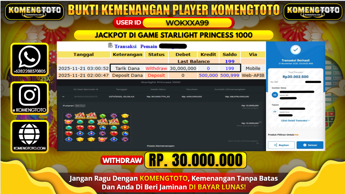 LAGI & LAGI!! KEMENANGAN BESAR DI SLOT STARLIGHT PRINCESS 1000  SEBESAR Rp.30.000.000 KOMENGTOTO BAYAR LUNAS SECEPAT KILAT !! KOMENGTOTO BAYAR SECEPAT KILAT !!