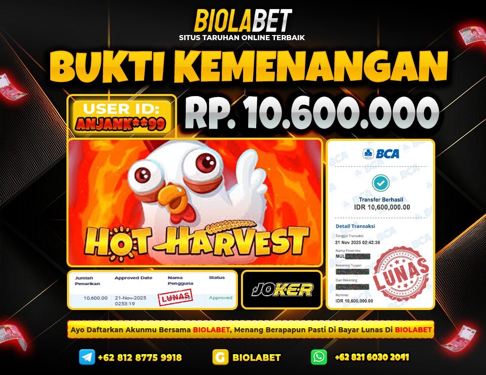 BIOLABET JACKPOT JOKER Rp.10.600.000.,- LUNAS