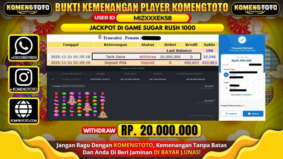 LAGI & LAGI!! KEMENANGAN BESAR DI SLOT SUGAR RUSH 1000 SEBESAR Rp.20.000.000 KOMENGTOTO BAYAR LUNAS SECEPAT KILAT !! KOMENGTOTO BAYAR SECEPAT KILAT !!