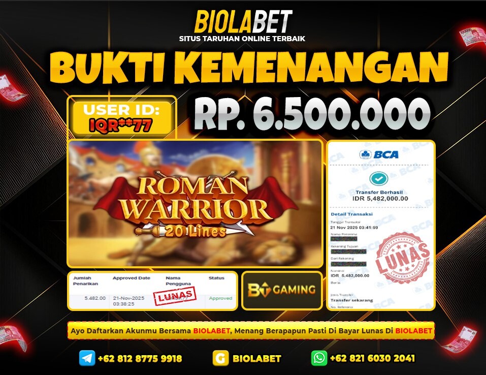 BIOLABET JACKPOT BT GAMING Rp.6.500.000.,- LUNAS