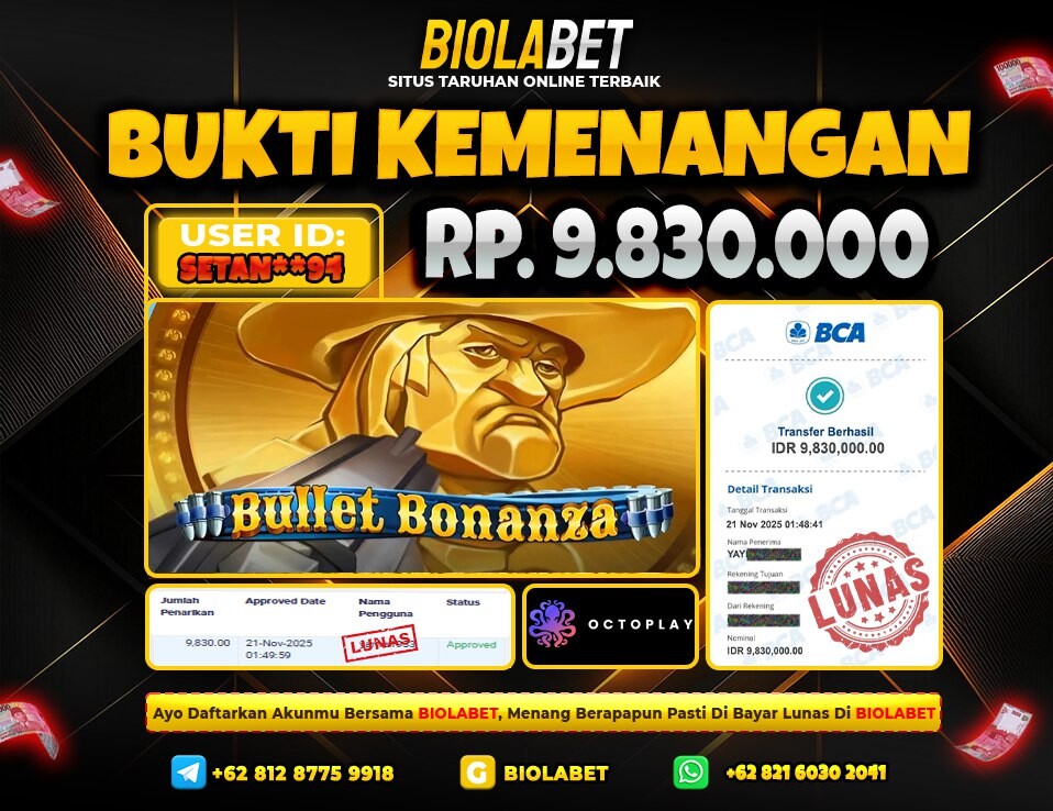 BIOLABET JACKPOT Octoplay Rp.9.830.000.,- LUNAS