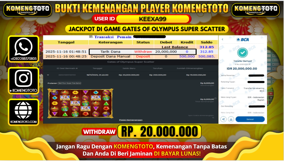 LAGI & LAGI!! KEMENANGAN BESAR DI SLOT GATES OF OLYMPUS SUPER SCATTERR SEBESAR Rp.20.000.000 KOMENGTOTO BAYAR LUNAS SECEPAT KILAT !! KOMENGTOTO BAYAR SECEPAT KILAT !!