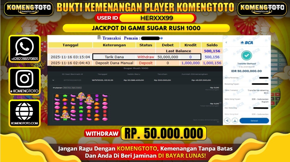 LAGI & LAGI!! KEMENANGAN BESAR DI SLOT SUGAR RUSH 1000 SEBESAR Rp.50.000.000 KOMENGTOTO BAYAR LUNAS SECEPAT KILAT !! KOMENGTOTO BAYAR SECEPAT KILAT !!