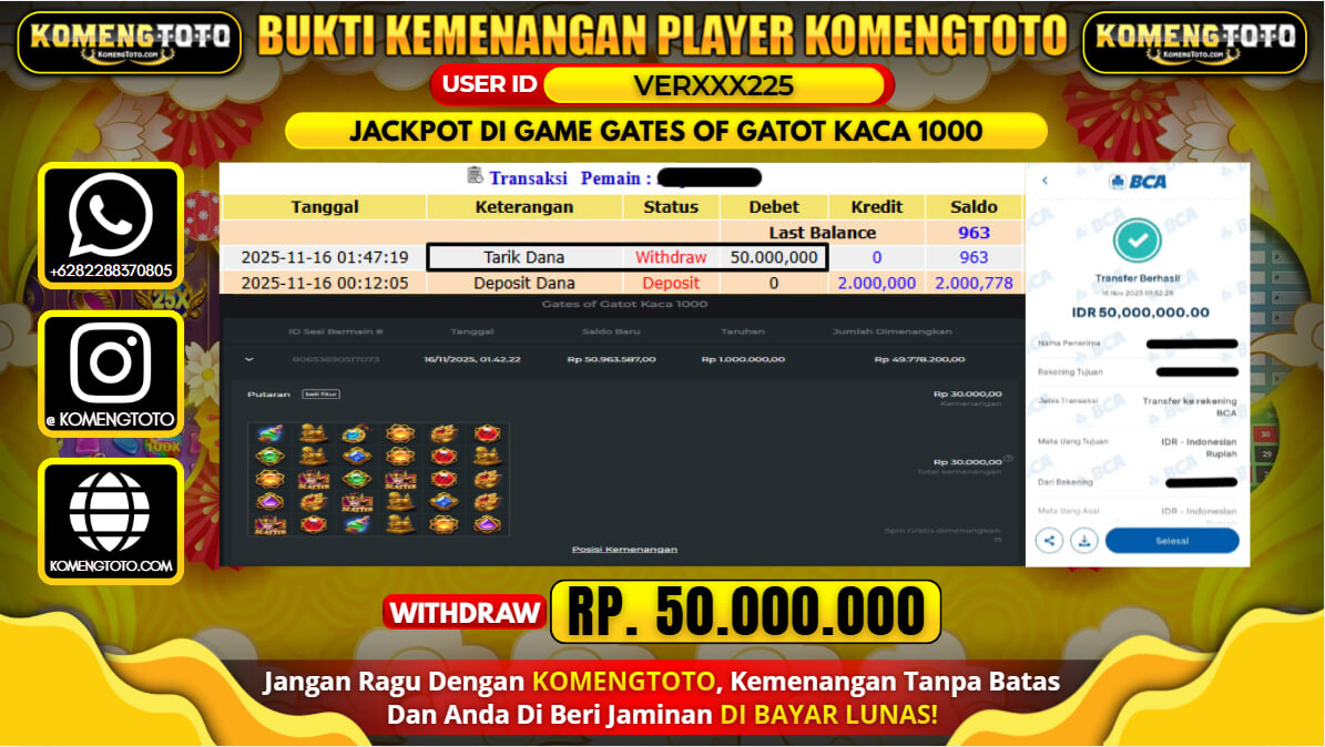 LAGI & LAGI!! KEMENANGAN BESAR DI SLOT GATES OF GATOT KACA 1000 SEBESAR Rp.50.000.000 KOMENGTOTO BAYAR LUNAS SECEPAT KILAT !! KOMENGTOTO BAYAR SECEPAT KILAT !!