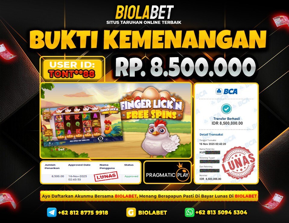 BIOLABET JACKPOT Pragmatic Play Rp.8.500.000.,- LUNAS