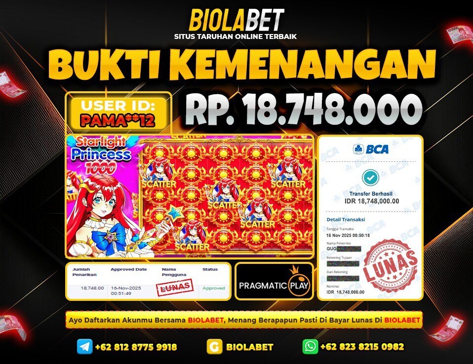 BIOLABET JACKPOT Pragmatic Play Rp.18.748.000.,- LUNAS
